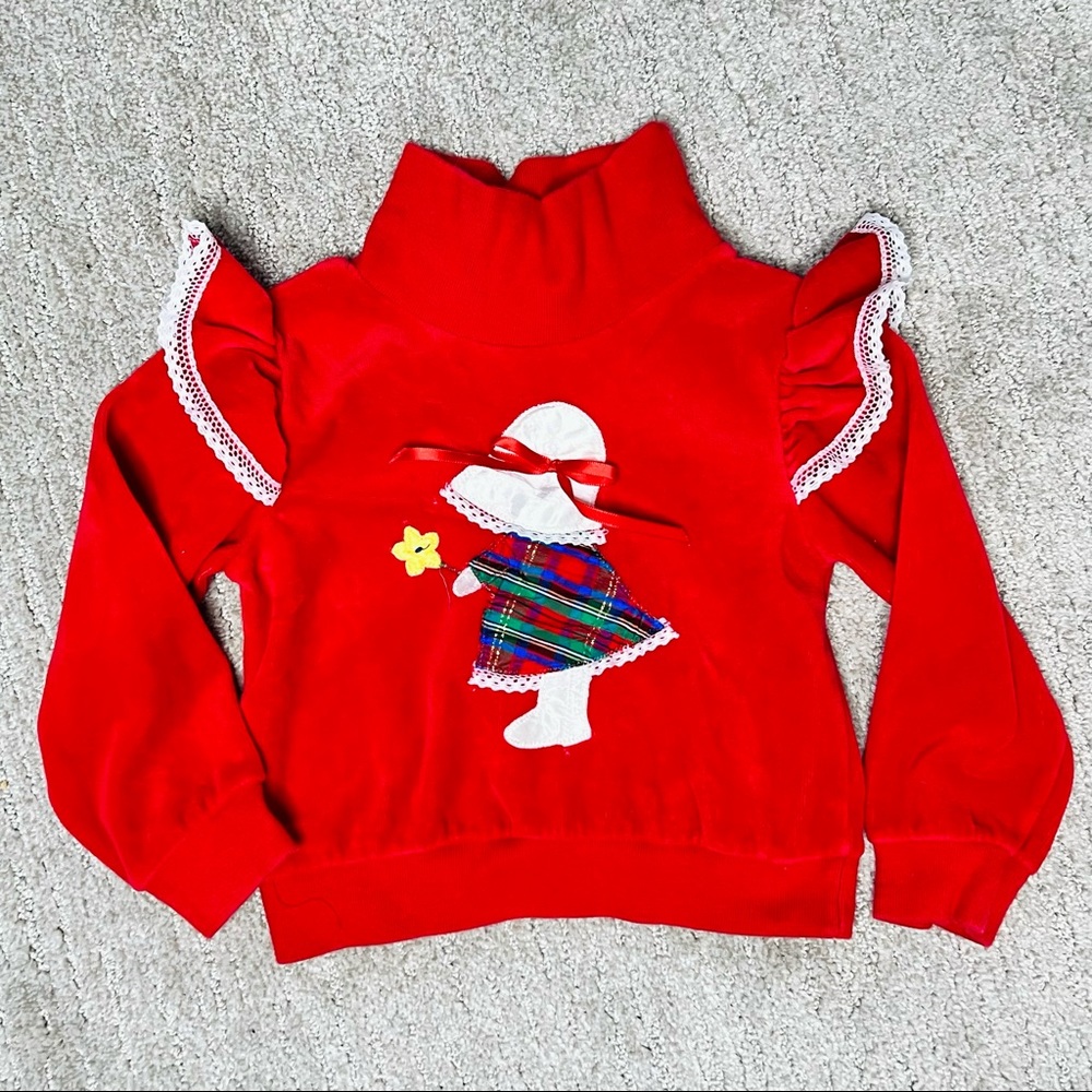 Vintage 24Mos Baby Holiday Mockneck Lacy Sweater